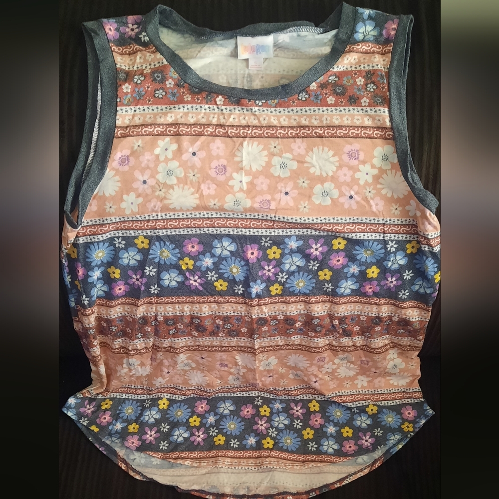 LuLaRoe Floral and Striped Tank Top - Pink, Blue, Cream